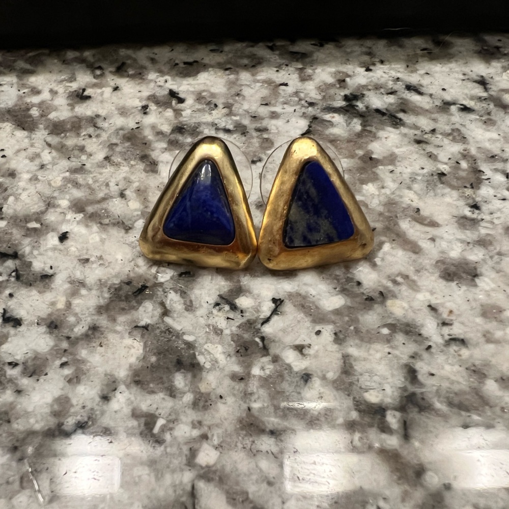 Gold and Blue Triangle Earrings